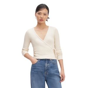 Everlane The Rib-Knit Wrap Top. Organic Cotton Blend. Bone. Size S #747 NWT